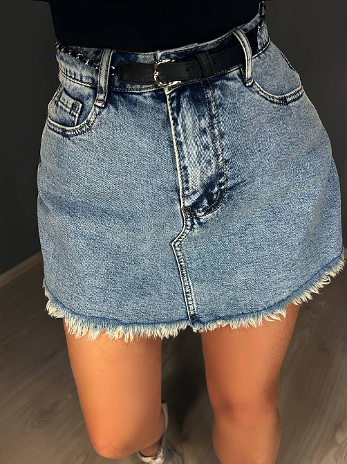 Шорты юбка женские джинсовые Vanver 8103 с бахромой короткие пояс-цепь голубые, голубой, 26, 26, 71 см, 104 см Киев - изображение 10