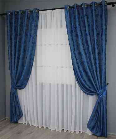 Комплект штор на люверсах VR-Textil Жакард Sultan XO № 1149ш Синій 150х250 см 2 шт (37-0091) Київ