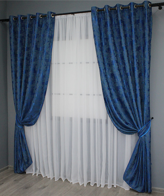 Комплект штор на люверсах VR-Textil Жакард Sultan XO № 1149ш Синій 150х250 см 2 шт (37-0091) Київ - фото 3