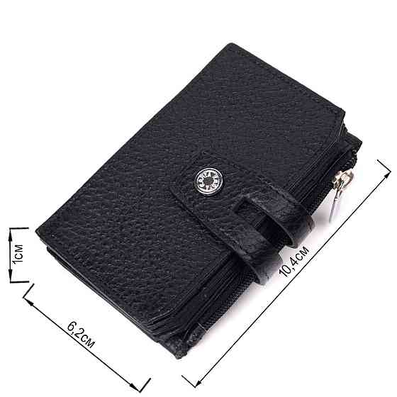 Практичний картхолдер із натуральної зернистої шкіри KARYA 21332 Чорний Київ