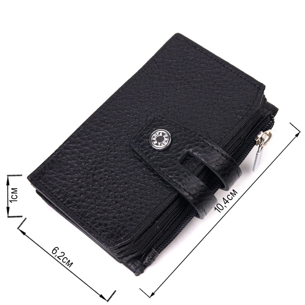 Практичний картхолдер із натуральної зернистої шкіри KARYA 21332 Чорний Київ - фото 3