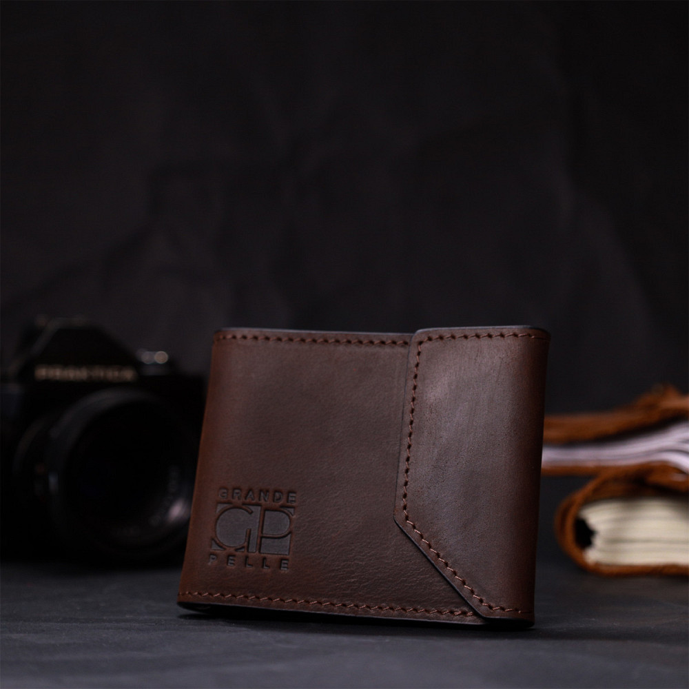 Надійний шкіряний затискач для грошей з тримачем Apple AirTag Коричневий (GRANDE PELLE) Київ - фото 3