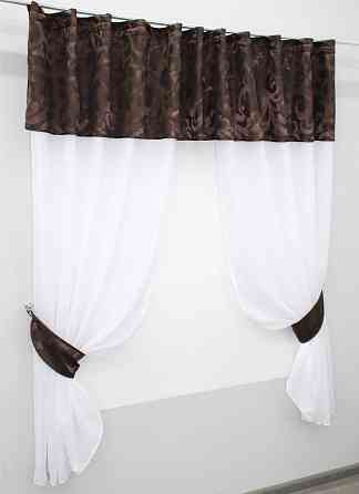 Кухонный комплект VR-Textil № 084к шторки с ламбрекеном белый с коричневым 270х170 см (52-0617) Киев