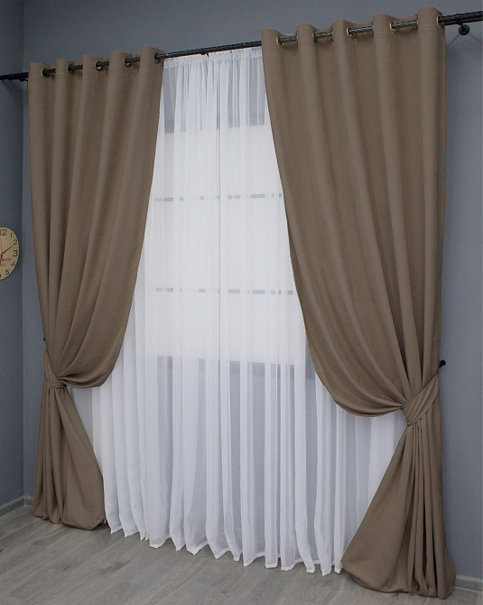 Комплект штор на люверсах VR-Textil Мікровелюр Petek YL № 1802ш Коричневий 150х270 см 2 шт (37-0268) Київ - фото 3