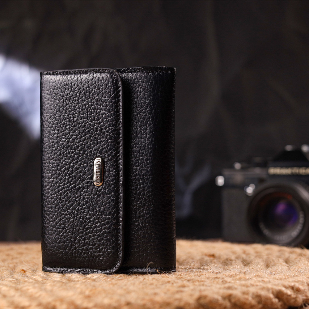 Классический женский кошелек из натуральной кожи флотар CANPELLINI 21591 Черный Киев - изображение 8