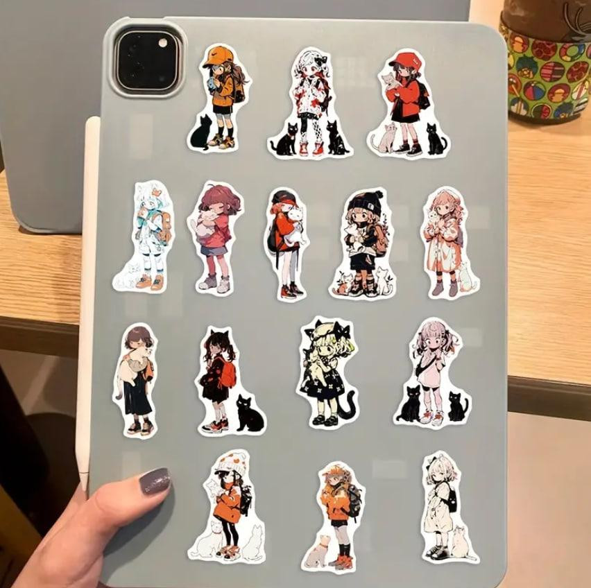 Набір наклейок з малюнками аніме дівчаток з кішками (50 шт.), стікербомбінг аніме Київ - фото 9