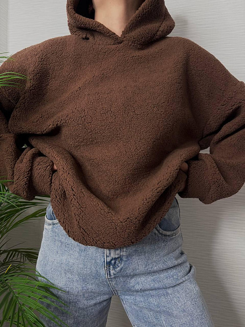 Женская теплая плюшевая худи с ушками турецкий мягкий мех Шоколад Одесса - изображение 5