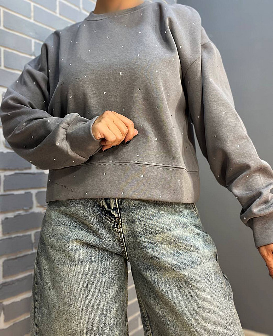 Світшот жіночий W 2950 широкий розсип камінців one size, сірий, one size Київ - фото 2