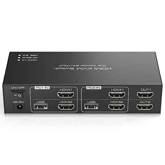 KVM-перемикач HDMI на 2 монітори TJCXELE, для 2 ПК, 2 ноутбуки, 4K 30Гц, з USB 2.0, док-станція з пу Київ