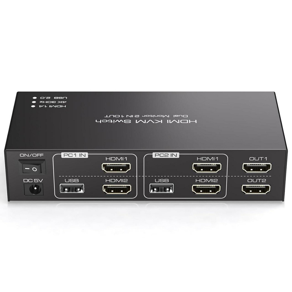 KVM-перемикач HDMI на 2 монітори TJCXELE, для 2 ПК, 2 ноутбуки, 4K 30Гц, з USB 2.0, док-станція з пультом Київ - фото 1
