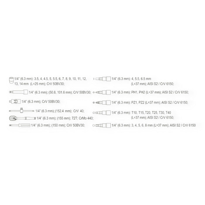 Набір інструменту 1/4" 38 шт, 3,5-14 мм з тріщ., подовжує., кардан, отв.-вороток, біти, Т-вороток Мукачево - фото 5