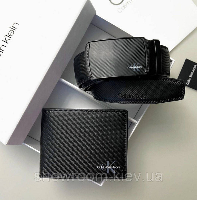 Чоловічий подарунковий набір ремінь та портмоне (489-1) Carbon Київ - фото 1