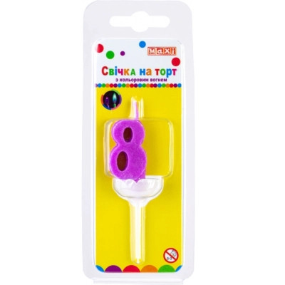 Свеча Maxi двостороння "8" з кольоровим вогнем, розмір 20*8*40 мм (MX622093-8) Винница - изображение 1
