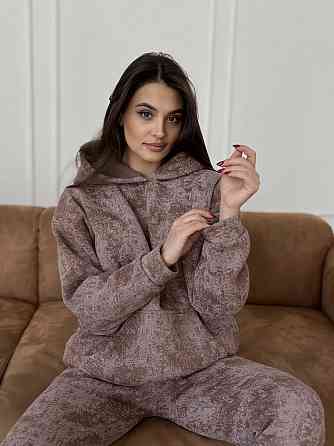 Теплий спортивний костюм жіночий мармуровий принт на флісі Бежевий XXL/XXXL Харків