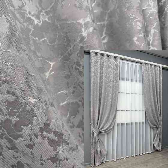 Комплект готових штор VR-Textil Льон мармур Royal Touch № 2007ш Світло-сірий 130х270 см 2 шт (33-1305) Київ