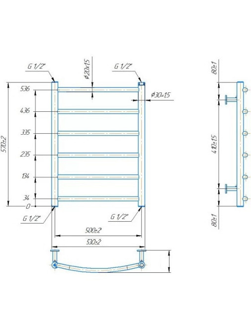Водяной полотенцесушитель Mario INOX Классик 570х530/500 Киев - изображение 3