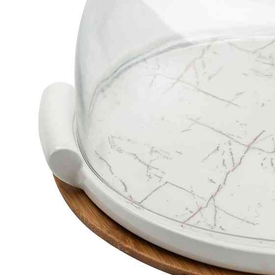 порцелянова тортівниця зі скляною кришкою на бамбуковій підставці HP1203 Коломия