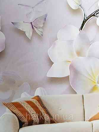 Шпалери вінілові на флізелін квіти метелики геометрія 3д рожеві, бузкові білі Київ