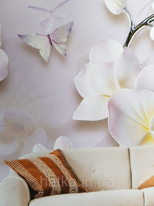 Шпалери вінілові на флізелін квіти метелики геометрія 3д рожеві, бузкові білі Київ - фото 2