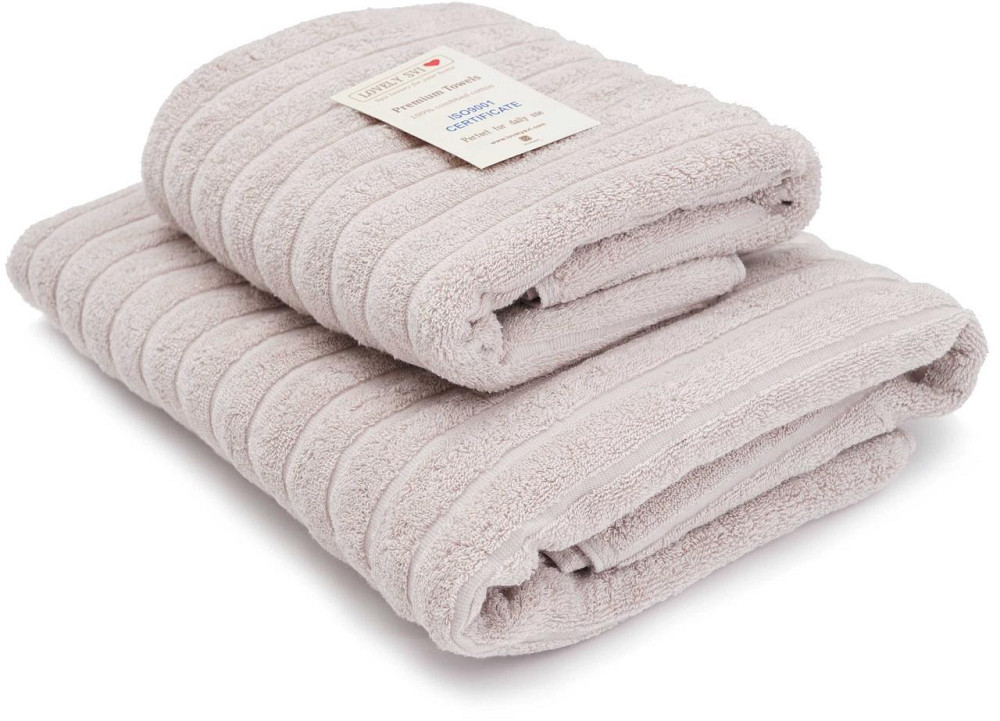 Набір 2 жакардові рушники Lovely Svi для ванної,  70 х 140 см и 50 × 90 см Oxford Stripe  бежево - сірий (351124) Київ - фото 7