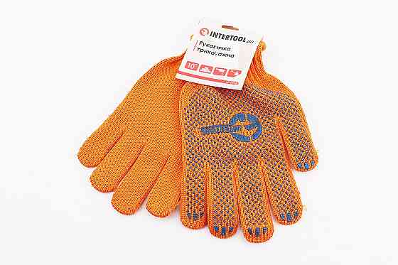 Рукавиці робочі 60% бавовна/40% поліестер 10", клас в'язки 7, помаранчевий, з платуванням, синя ПВХ точка SP-0135 Київ