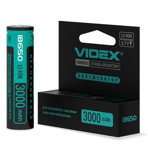 Акумулятор 18650 Li-lon 3,7V 3000mAh захист (бл-1шт) Videx Житомир