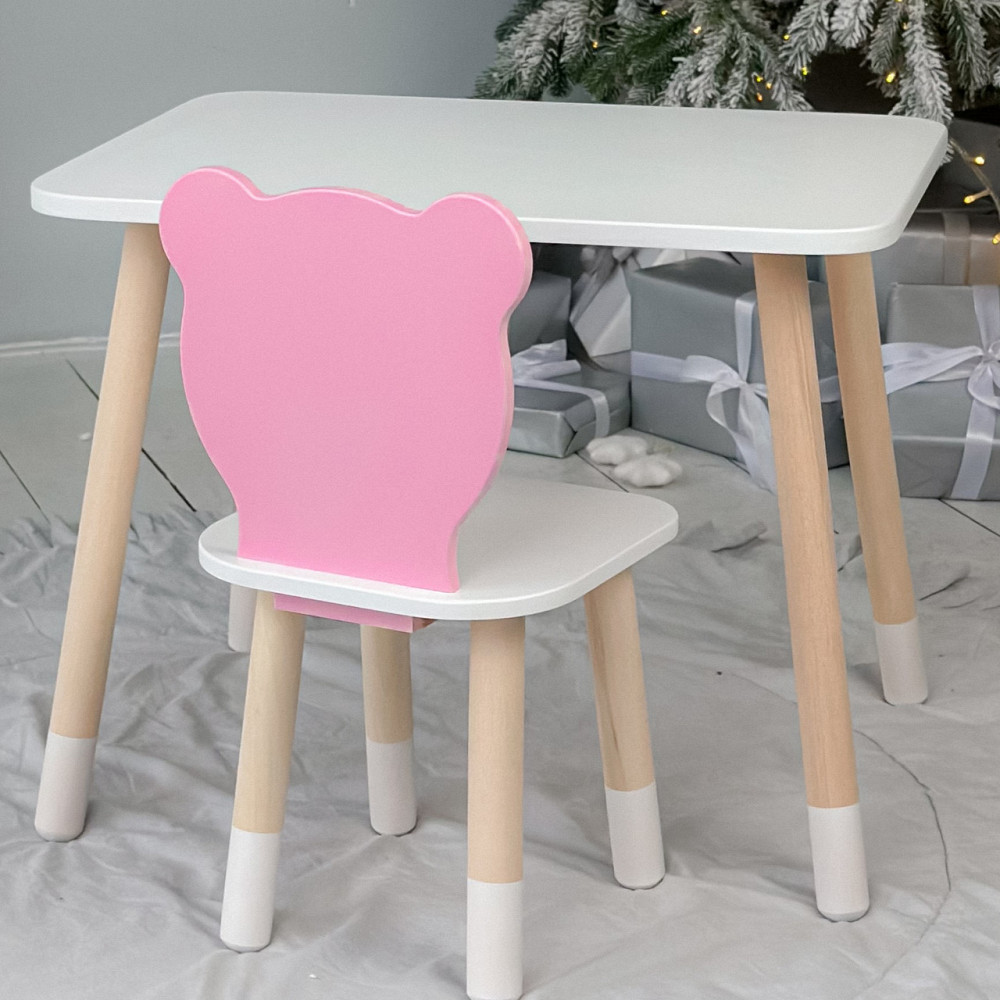Дитячий стіл і стілець "Медвежа" білий з рожевим Київ - фото 8