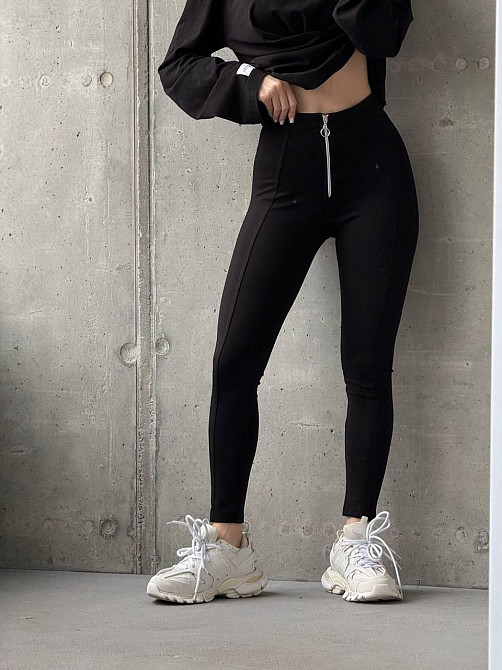 Женские повседневные леггинсы с молнией турецкий трикотаж алекс Черный, 46/48 Одесса - изображение 1