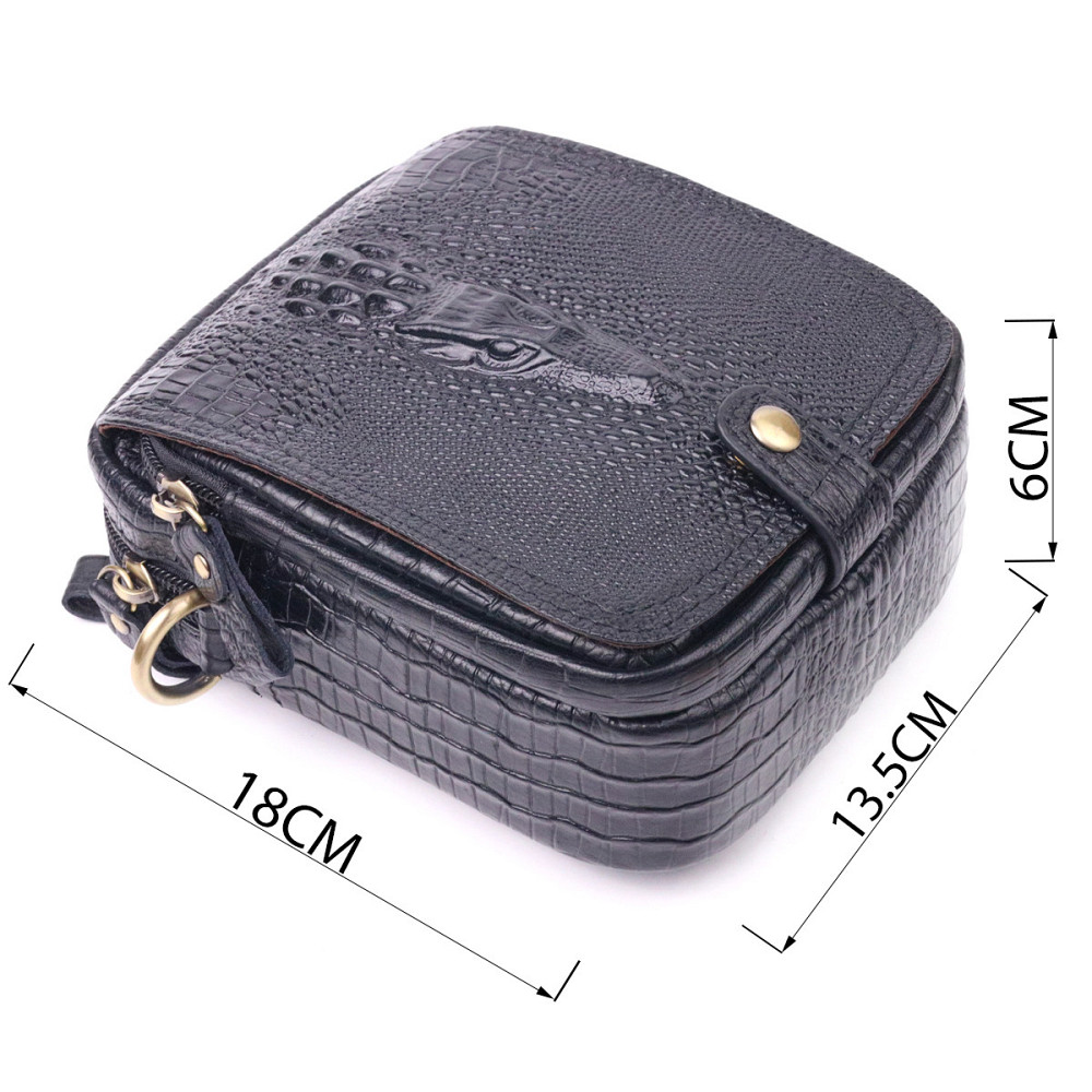 Невелика чоловіча сумка з натуральної шкіри з фактурою під крокодила 21299 Vintage Чорна Київ - фото 8