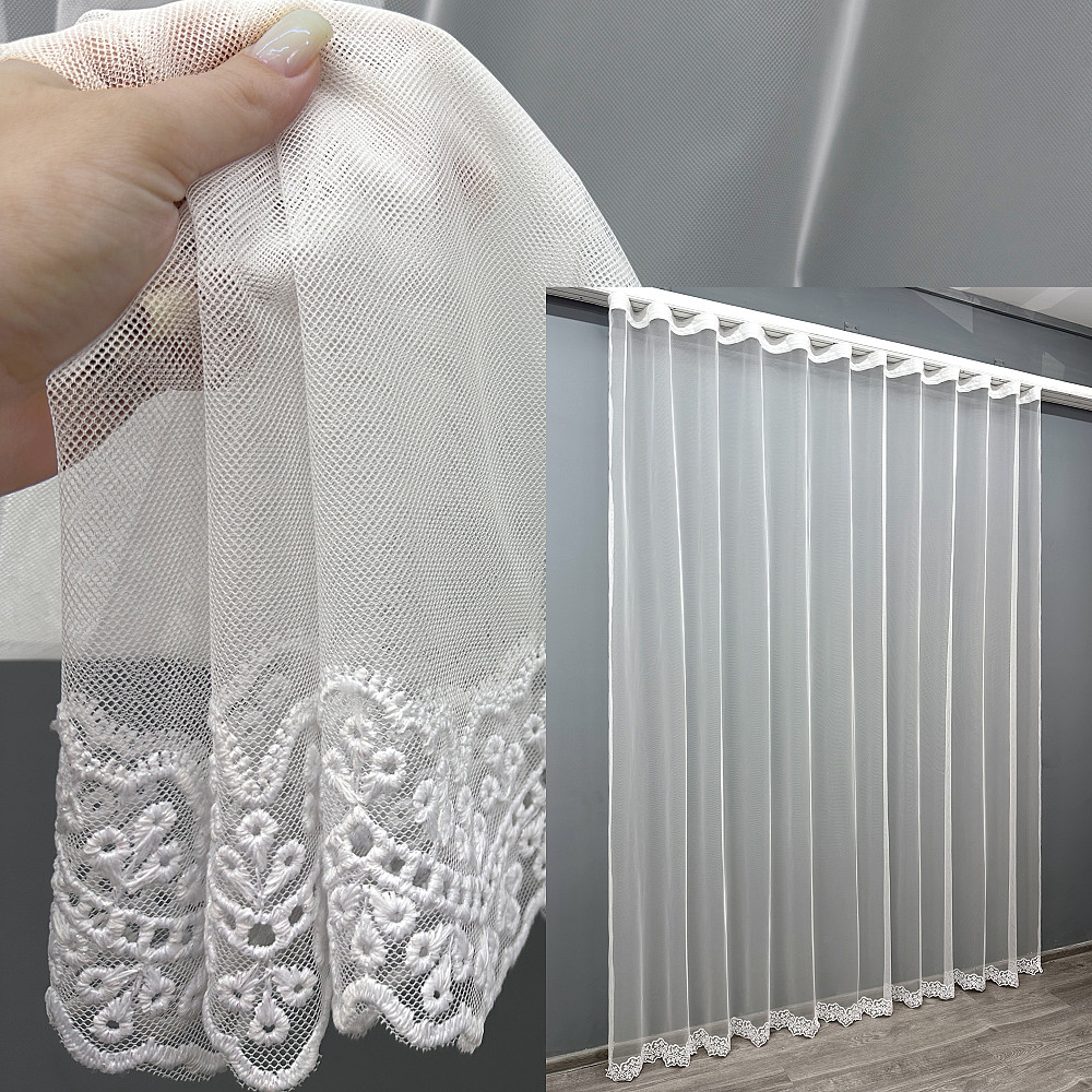 Тюль VR-Textil 1798т Грек-сітка з вишивкою та люрексом колір Білий 300х270 см (40-634) Київ - фото 1