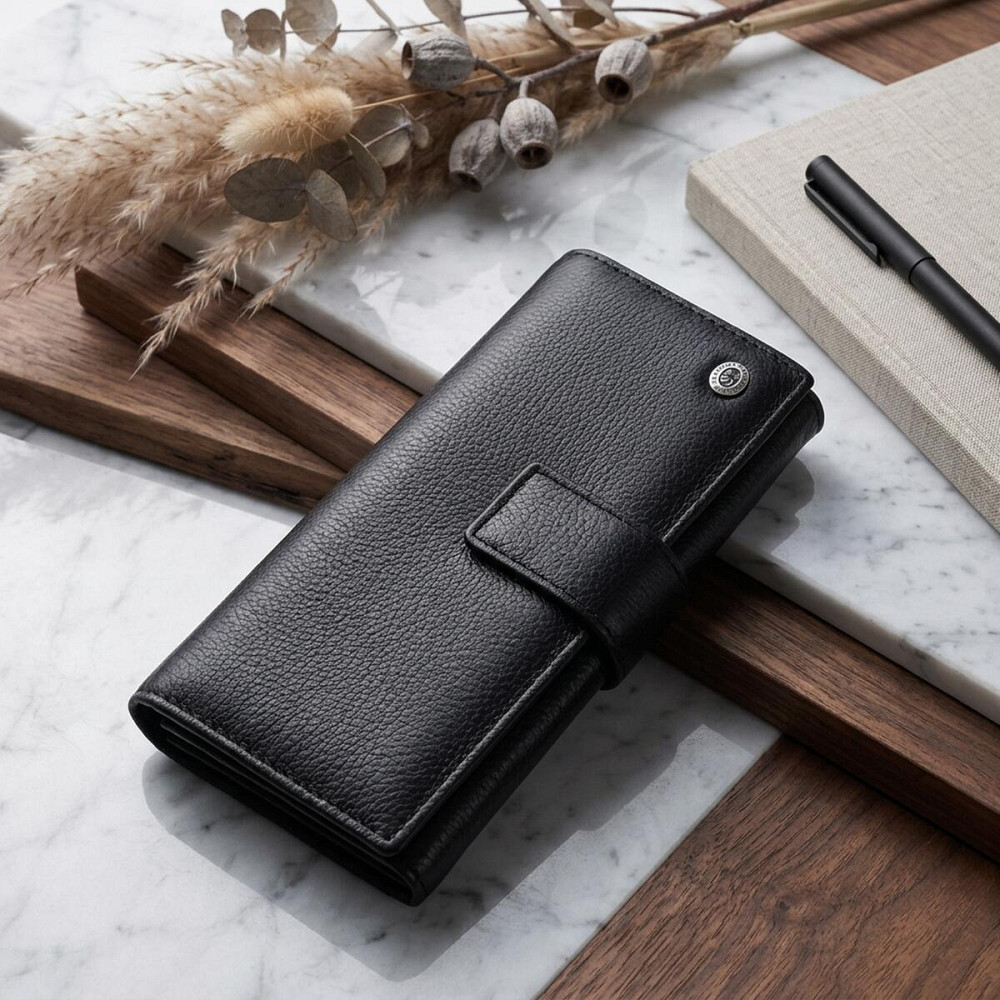 Жіночий шкіряний гаманець для карток купюр та монет ST Leather 22548 Чорний Київ - фото 11