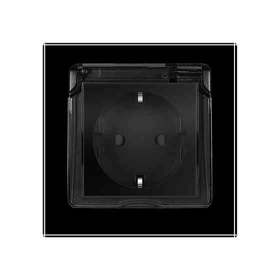 LIVOLO Електрична розетка вологозахисна з кришкою IP44 з заземленням, LIVOLO, чорна, скляна мат Коломыя