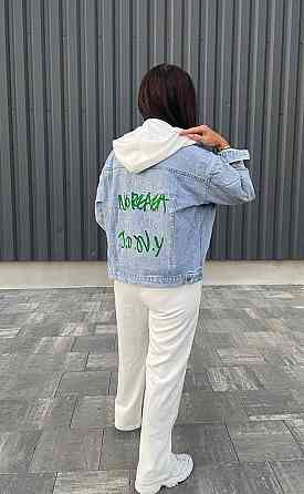 Джинсовая куртка женская оверсайз с белым капюшоном р 42-46 Харьков