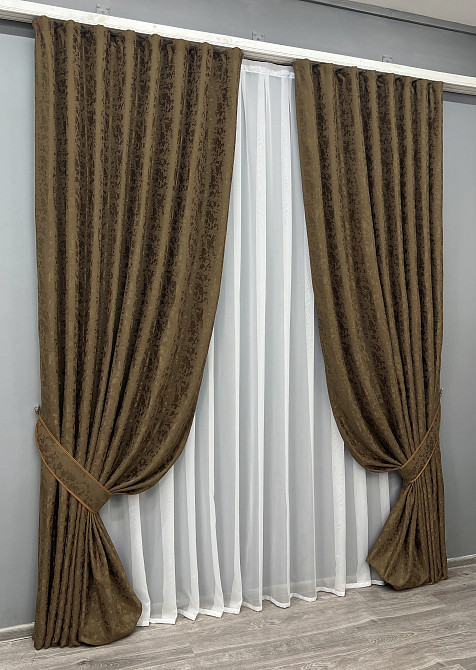 Комплект готовых штор VR-Textil Лен мрамор Pavliani ХО № 1261ш Коричневый 100х280 см 2 шт (31-164) Киев - изображение 11