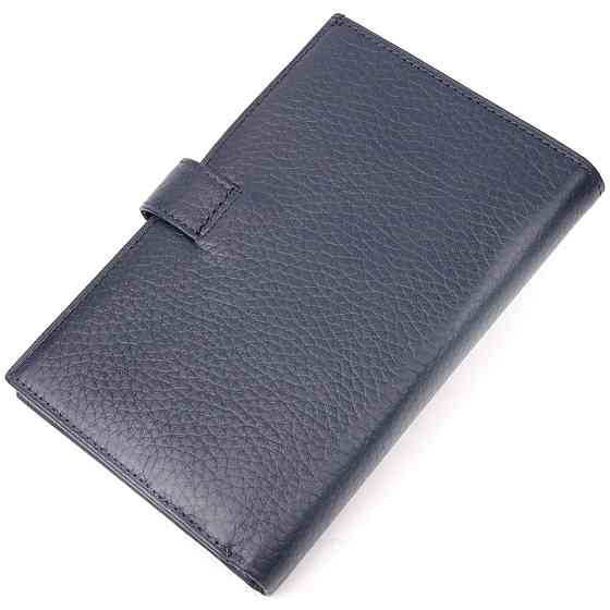 Вертикальное мужское портмоне с хлястиком из натуральной кожи KARYA 21190 Синий Киев