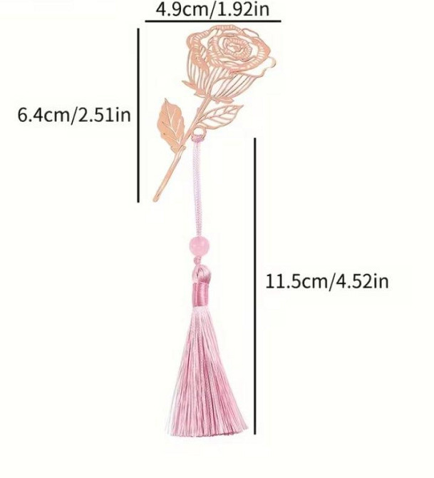 Элегантная закладка из нержавеющей стали «Роза» с розовой китицей | Металлическая закладка для книги Киев - изображение 2