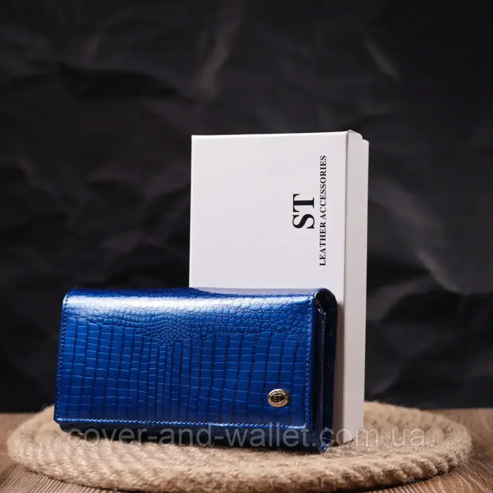 Женский лаковый кошелек синего цвета среднего размера ST S8001A Киев - изображение 10