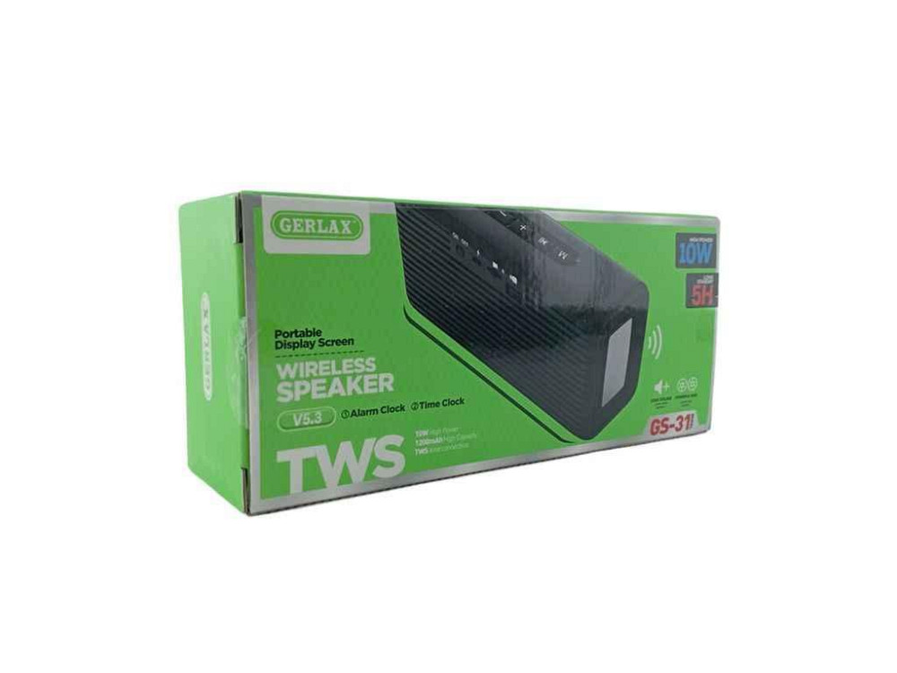 Портативная колонка GS-31, BT/USB/FM/AUX/microSD LED, 1200mAh 6x8x17cm TWS частотемпература черная ТМ Gerlax Киев - изображение 1