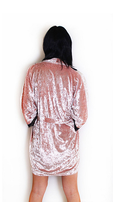 Халат жіночий із мармурового велюру під пояс Пудровий M/L Харків - фото 4
