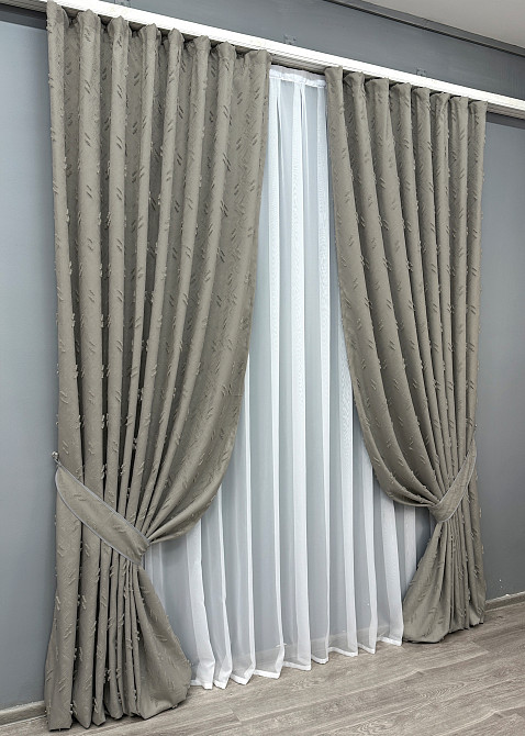 Комплект штор VR-Textil Лен Букле № 1888ш Серый 150х270 см 2 шт (33-0919) Киев - изображение 3