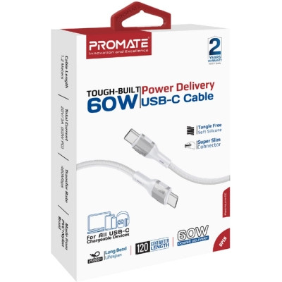 Дата кабель USB-C to USB-C 1.2m 60W PD FletchLink-CC grey Promate (fletchlink-cc.grey) Винница - изображение 2