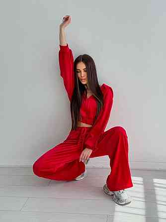 Женский стильный костюм двойка: кофта и штаны из плюш велюра Красный, 44/46 Одесса