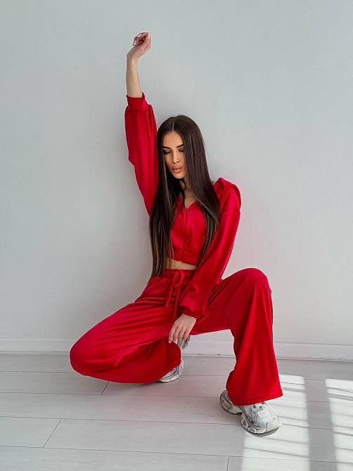Женский стильный костюм двойка: кофта и штаны из плюш велюра Красный, 44/46 Одесса - изображение 2