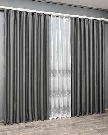 Комплект штор VR-Textil Шеніл 100х270 2шт і Тюль 300х270 1592ш-1680т Сірий з білим 71-195/1 Київ