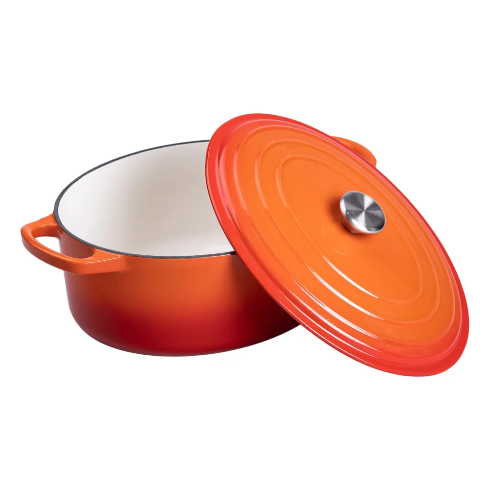 Yiwu Гусятниця чавунна емальована з кришкою на 6 літрів Ø26 см для всіх типів плит Жовтогаряча Коломия - фото 4