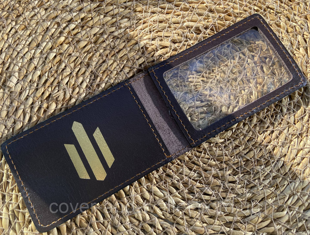 Шкіряна обкладинка на посвідчення ДБР коричневого кольору (тиснення золотом) PS Київ - фото 4