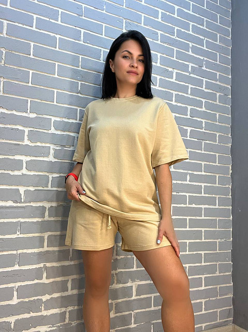 Костюм женский Pepper&mint 24-0101 футболка с шортами трикотажный оверсайз однотонный бежевый, бежевый, L Киев - изображение 7