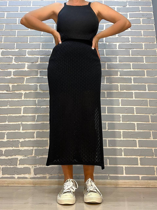 Костюм жіночий MINTAS 2468 спідниця з розрізом довга прозора з майкою ажурна в'язка one size чорний, чорний, one size Київ - фото 6