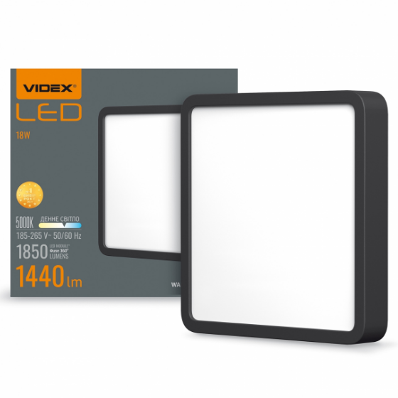LED Світильник накладний квадратний 18W 5000К 220V чорний VL-DLSS-185B Videx Житомир - изображение 2