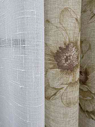 Комплект штор VR-Textil Лен Прованс 100х270 2шт и Тюль 400х270 2080ш-115т Коричневый с белым 71-215/2 Киев